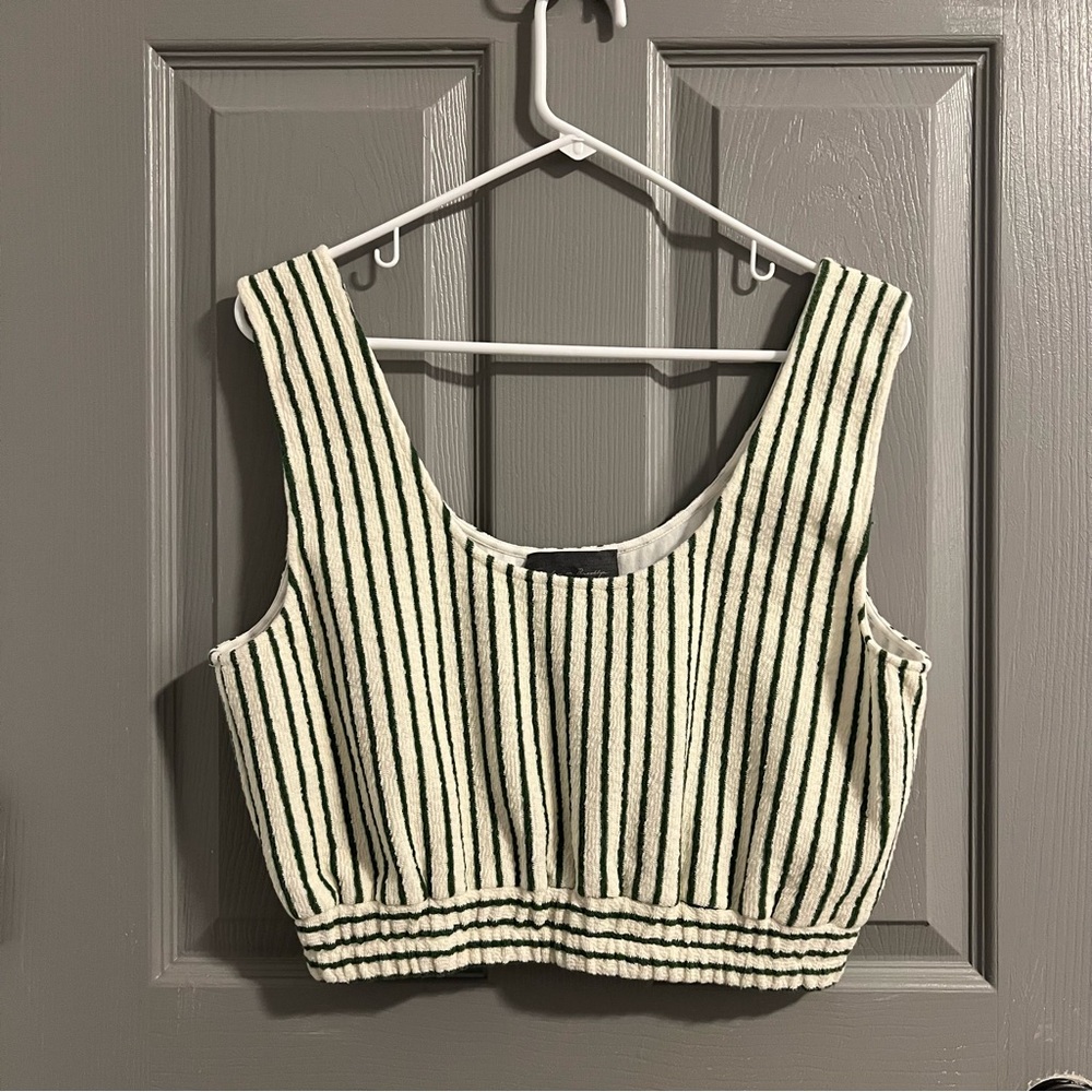 Sunday in Brooklyn Green Cream Terry Striped Crop Top - Picture 4 of 7